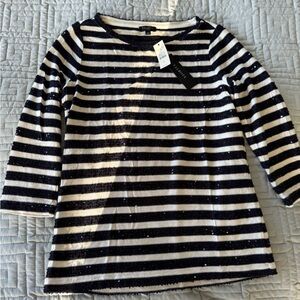 Talbots Navy and White Striped Long Sleeve Top